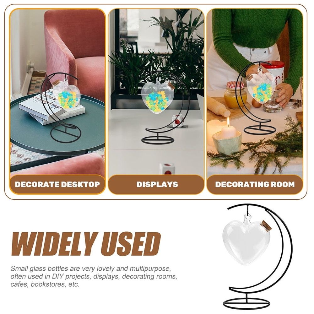 1 Set of Glass Heart Shape Bottle for Home Decoration with Iron Rack for Friends and Family 10.2*7.1*4.7in