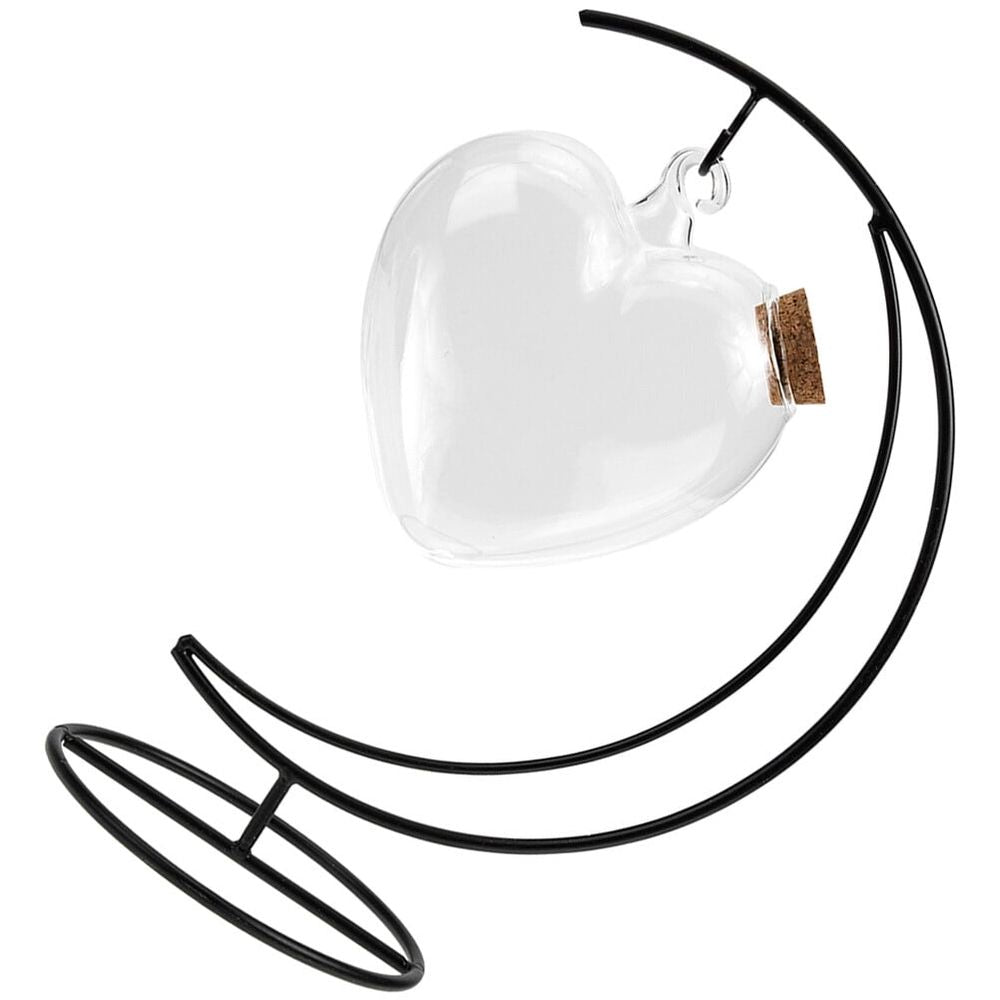 1 Set of Glass Heart Shape Bottle for Home Decoration with Iron Rack for Friends and Family 10.2*7.1*4.7in