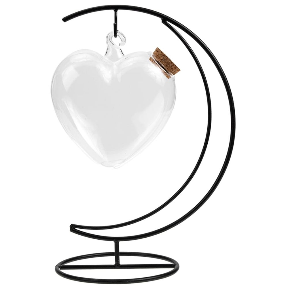 1 Set of Glass Heart Shape Bottle for Home Decoration with Iron Rack for Friends and Family 10.2*7.1*4.7in