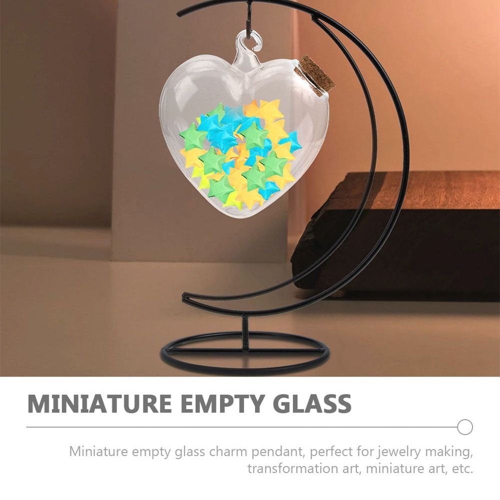 1 Set of Glass Heart Shape Bottle for Home Decoration with Iron Rack for Friends and Family 10.2*7.1*4.7in