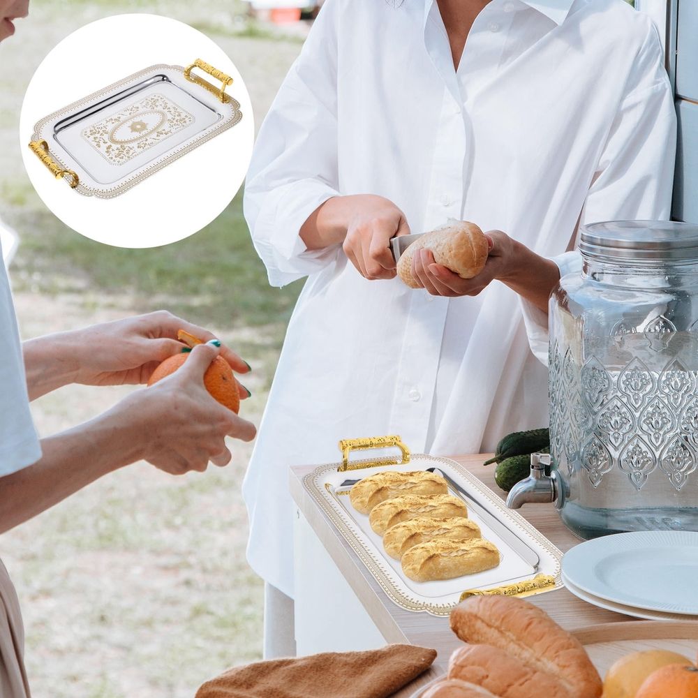 Hotel Kitchen Serving Tray, Golden Double Handle Design, and Practical