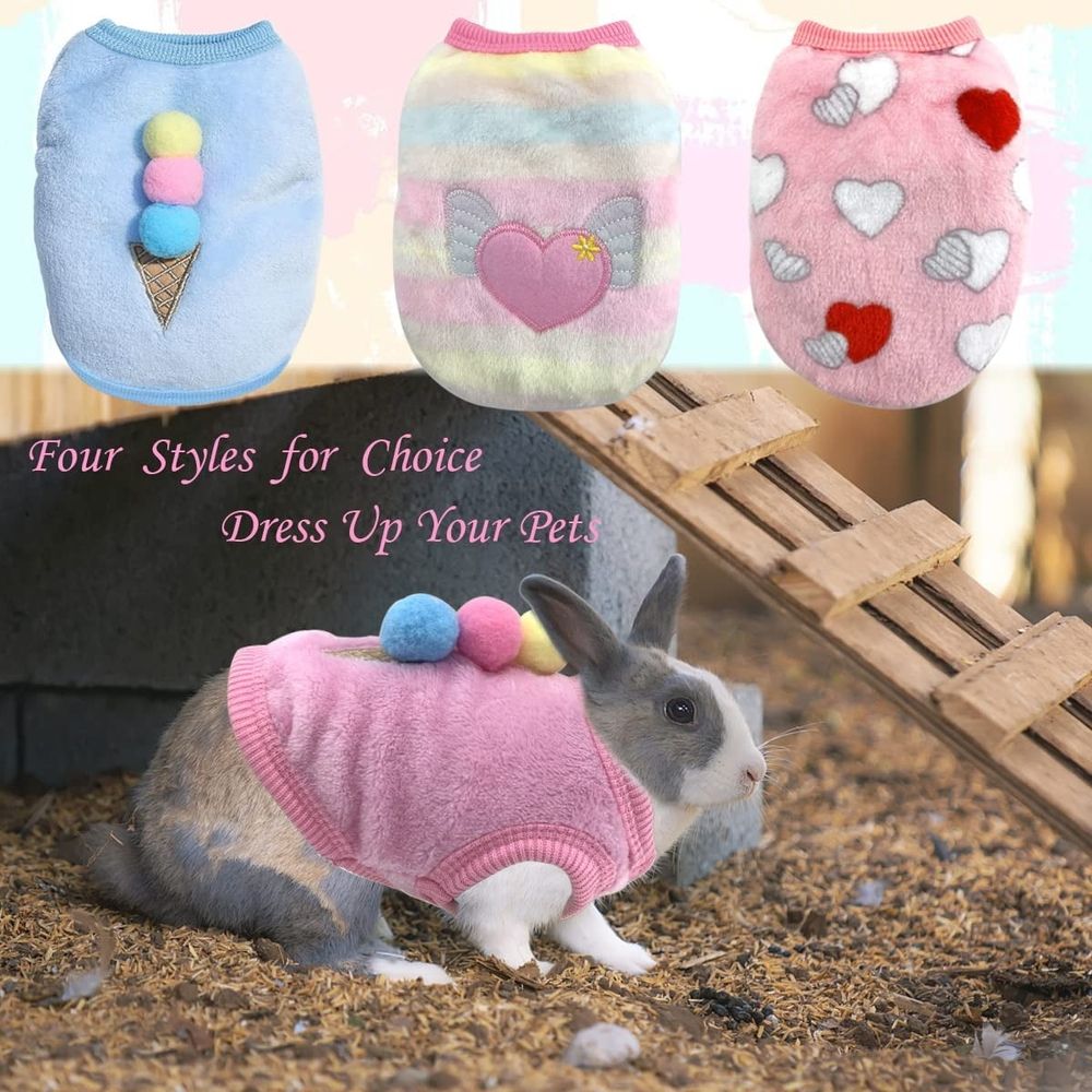 4PCS Bunny Clothes for Rabbits- Small Animal Guinea Pig Warm Vest Clothes Costume Soft T-Shirt for Kitten Ferret Chihuahua Puppy Mini Dog and Small Animals