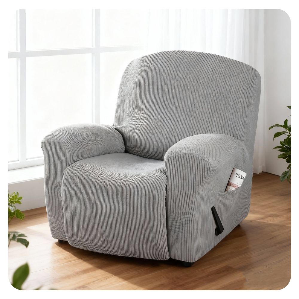 Recliner Chair Cover, Stretch Jacquard Recliner Slipcover, Furniture Protector for Recliner Chairs, Soft & Durable Couch Cover for Pets & Kids (1 Seater, Gray)