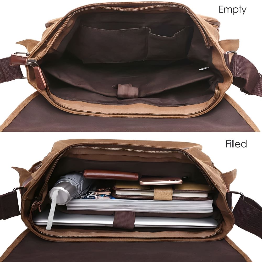 Canvas Messenger Bag for Men Women 15 Inch Laptop Bag for Work Casual Satchel Bags Crossbody Shoulder Bag