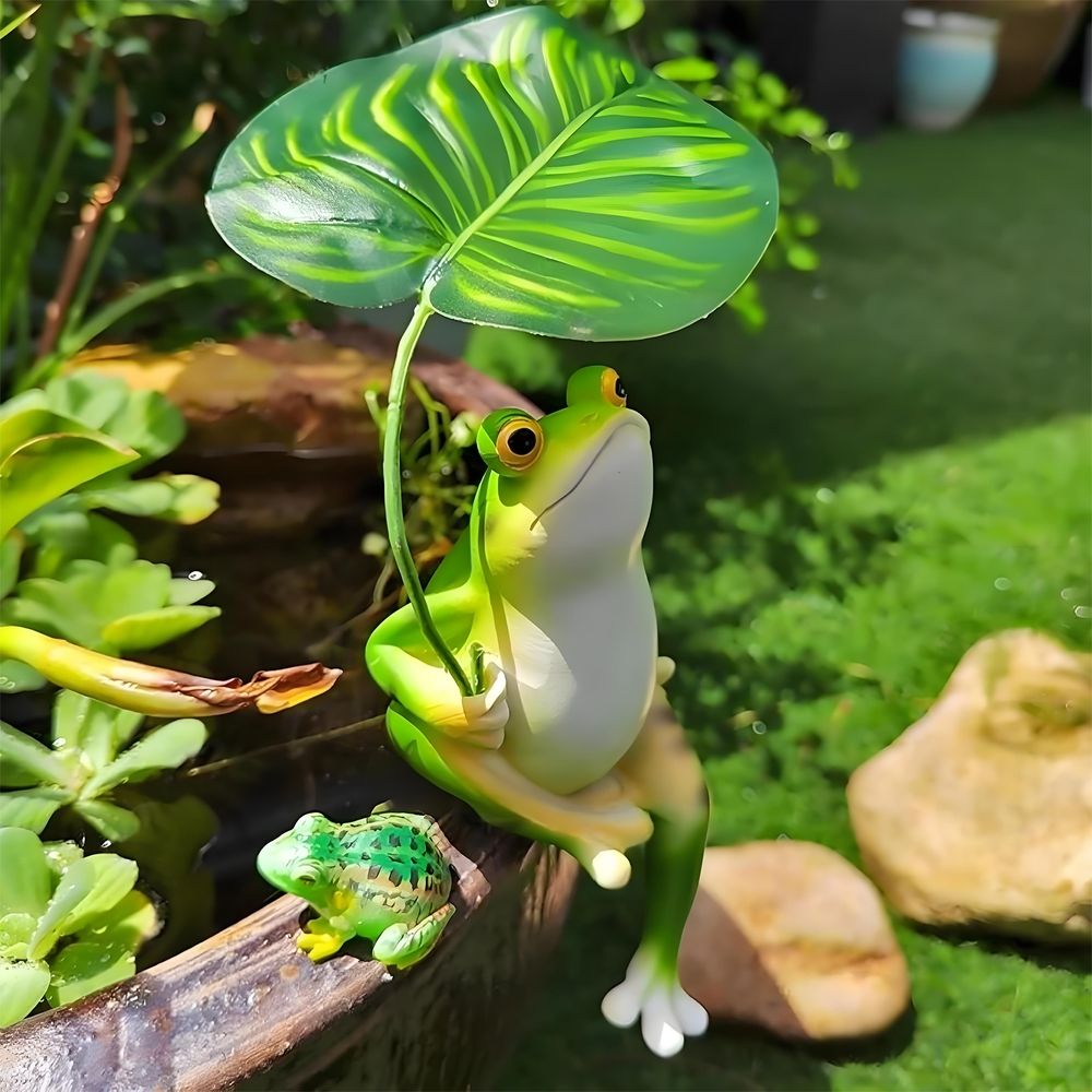 Frog Garden Statues Solar Garden Decor LED Light,Cute Frog Outdoor Statues Garden Decor for Outside,Resin Frog Statue Holding Umbrella Garden Statues Yard Lawn Patio Flower Bed Walkway Decor