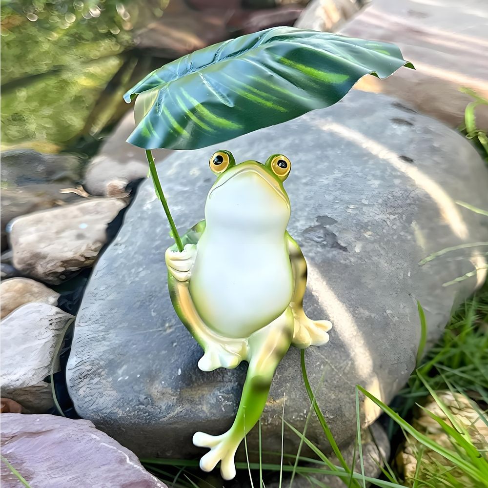 Frog Garden Statues Solar Garden Decor LED Light,Cute Frog Outdoor Statues Garden Decor for Outside,Resin Frog Statue Holding Umbrella Garden Statues Yard Lawn Patio Flower Bed Walkway Decor