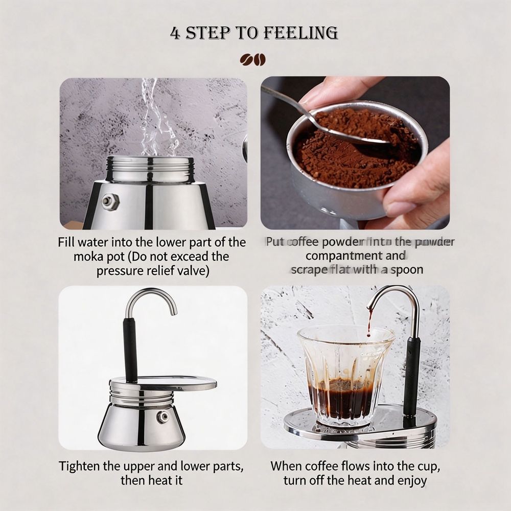 304 Stainless Steel  Espresso Coffee Maker Moka Pot Percolator for Home Kitchen Camping Brewer