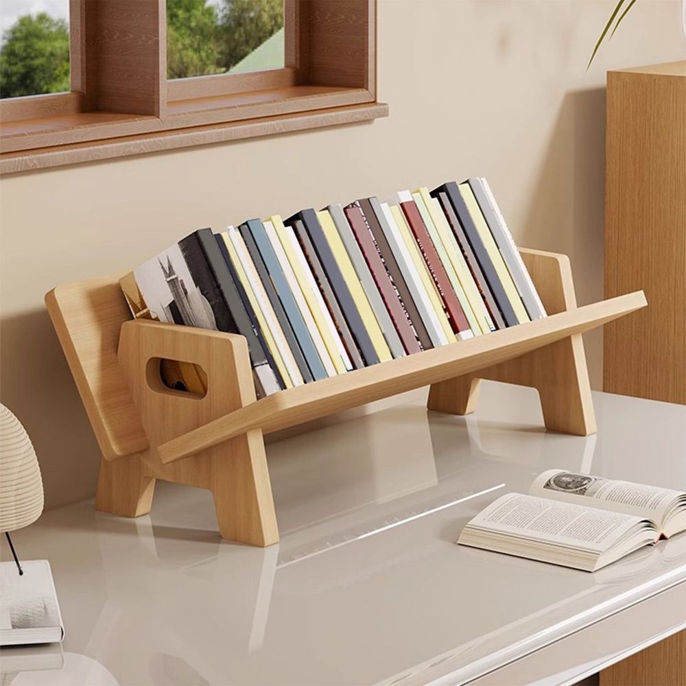 Wood Bookshelf Desktop Storage Rack - Solid Wood Book Stand Organizer for Home Office Study - Tilted Book Holder for Magazines, Novels, Textbooks - Small Space Bookshelf for Desk, Table, or Shelf
