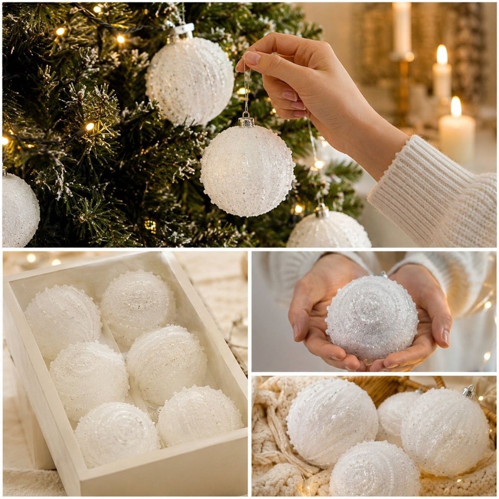 Christmas Ball Ornaments S of 12 | Pearl Beaded Glitter Shatterproof Christmas Tree Hanging Ornaments | Holiday Party Decorations for Home Mantel Wedding | Foam Baubles with Hooks for Storage Gift