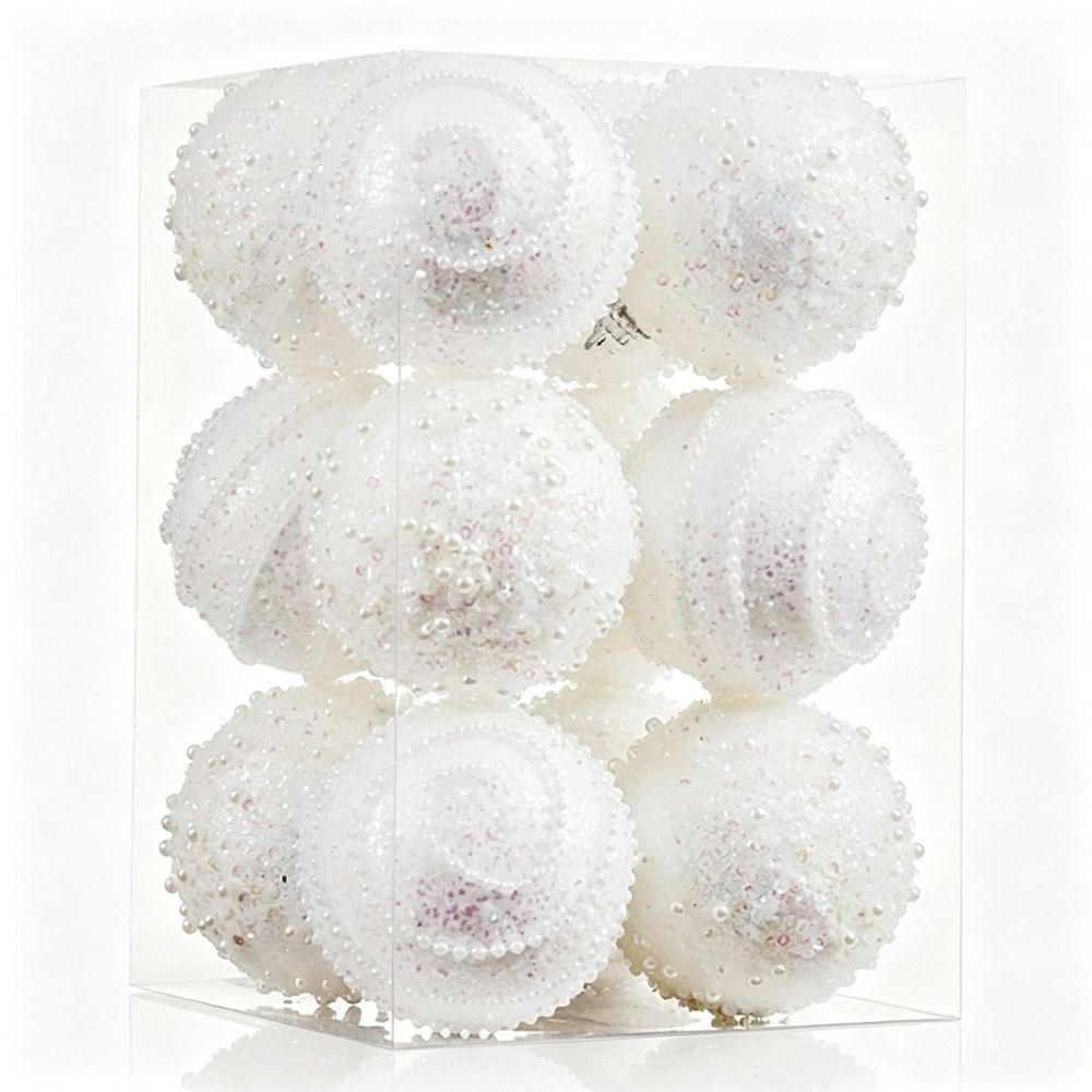 Christmas Ball Ornaments S of 12 | Pearl Beaded Glitter Shatterproof Christmas Tree Hanging Ornaments | Holiday Party Decorations for Home Mantel Wedding | Foam Baubles with Hooks for Storage Gift