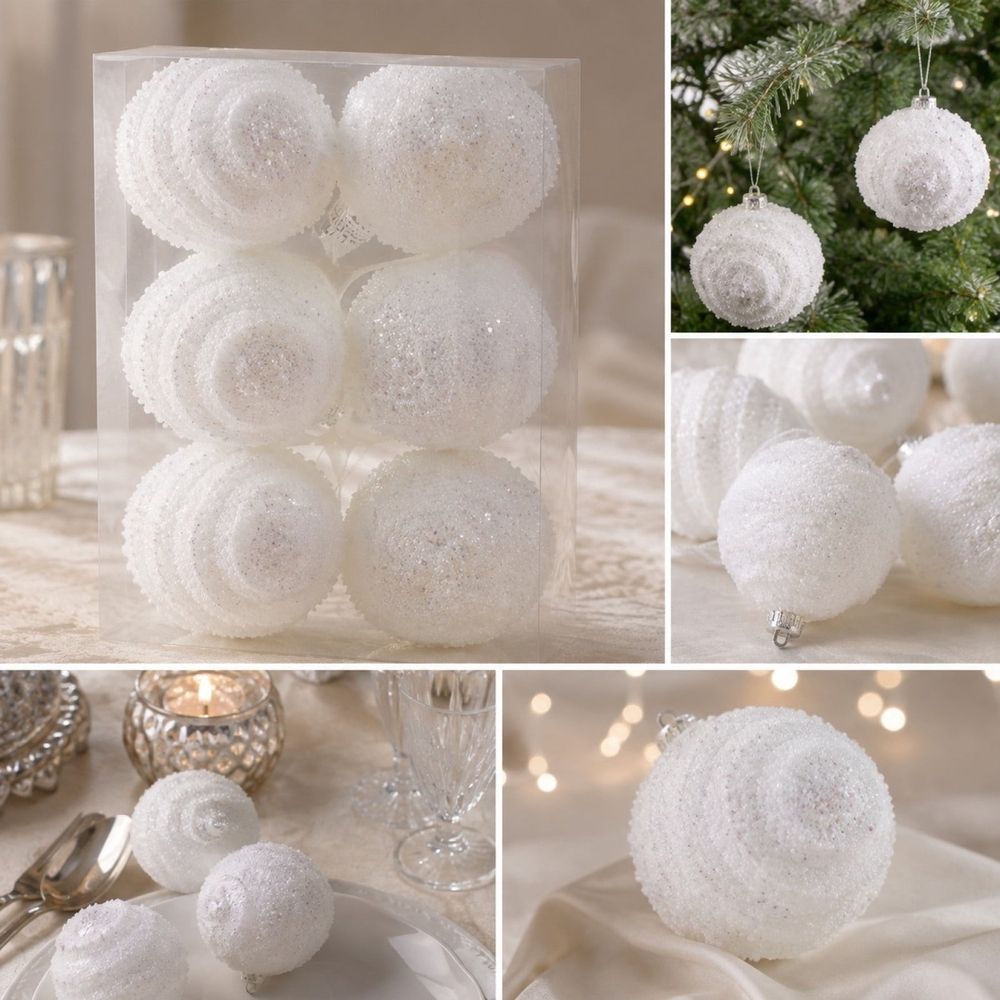 Christmas Ball Ornaments S of 12 | Pearl Beaded Glitter Shatterproof Christmas Tree Hanging Ornaments | Holiday Party Decorations for Home Mantel Wedding | Foam Baubles with Hooks for Storage Gift
