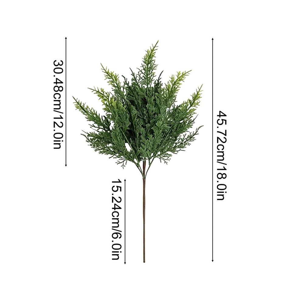 Artificial Cedar Bush Faux Green Fern Stems For Vase Indoor Decor | 12 Pack Plastic Greenery Branches for Home Living Room Table Entryway Window Display | Floral Arrangement for Shelf Centerpiece