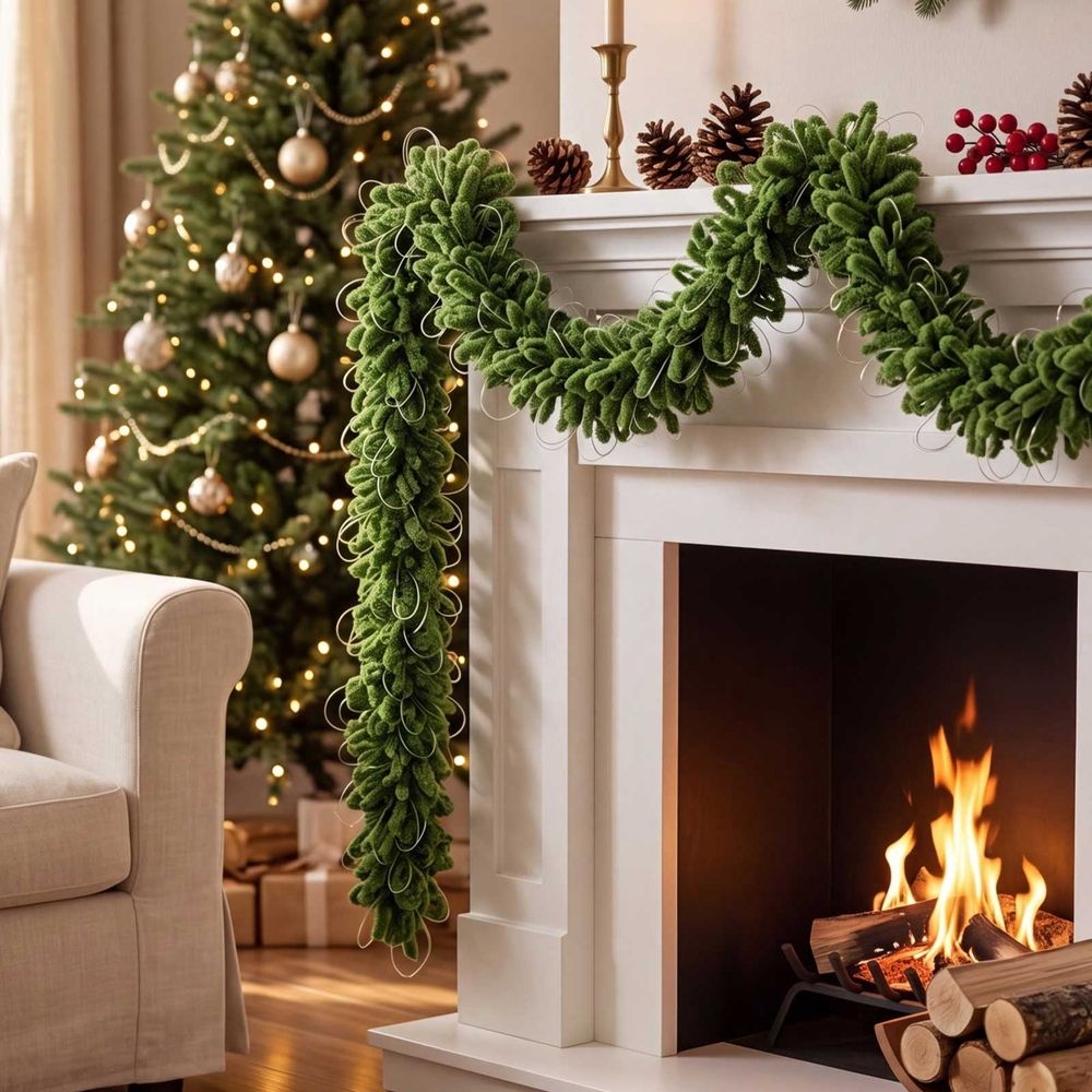 Artificial Moss garland 118 Inch Faux Moss Vine Flexible Greenery Strip for Christmas Mantel Table Wall Home Decor - Polyester Simulated Moss for Indoor Outdoor