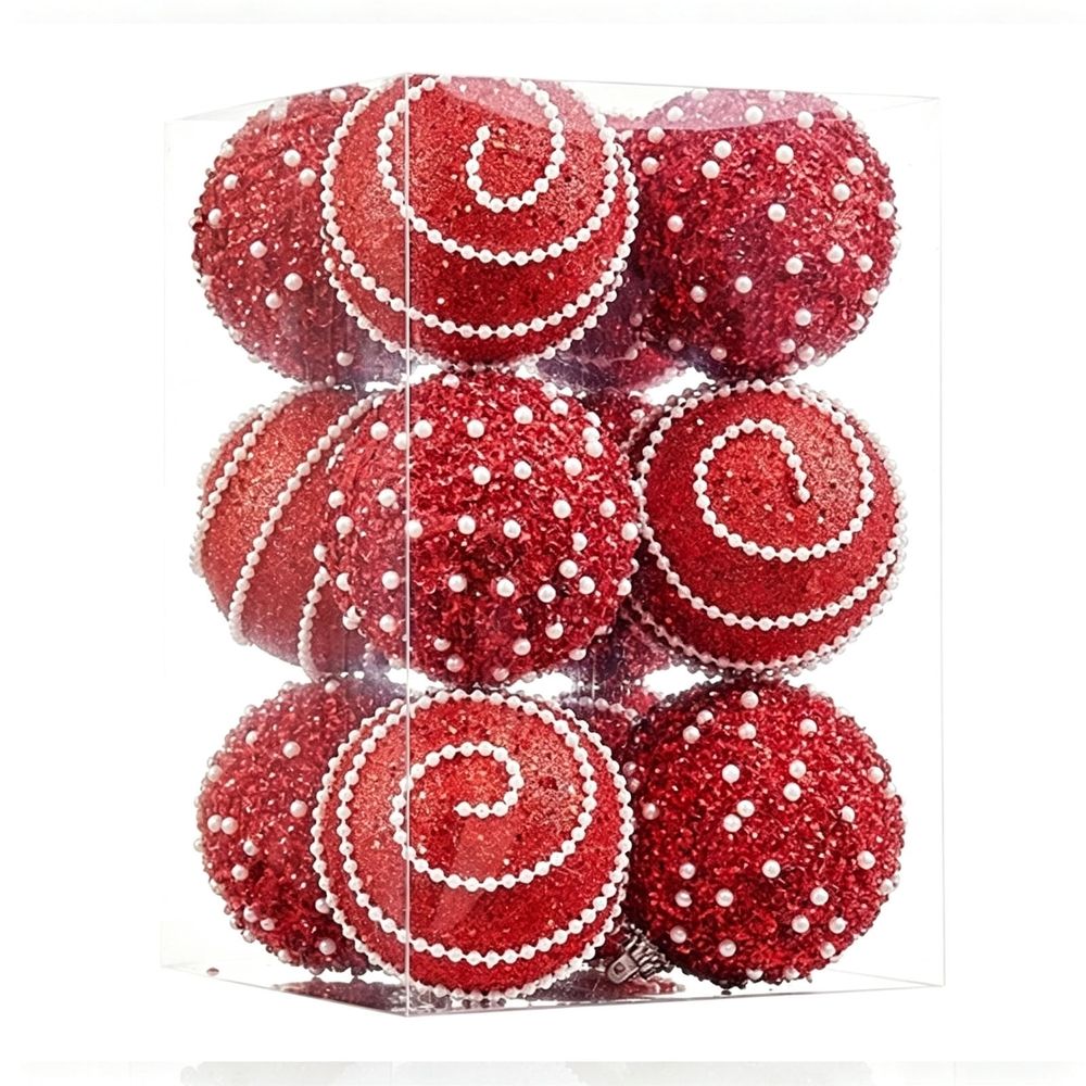 Christmas Ball Ornaments S 12 Pcs Pearl Beaded Glitter Shatterproof Xmas Hanging Baubles for Christmas Tree Holiday Party mantel Wedding Decoration with Hooks Storage Gift Box