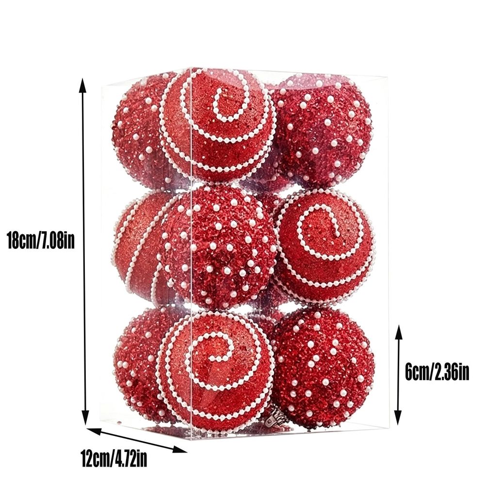 Christmas Ball Ornaments S 12 Pcs Pearl Beaded Glitter Shatterproof Xmas Hanging Baubles for Christmas Tree Holiday Party mantel Wedding Decoration with Hooks Storage Gift Box