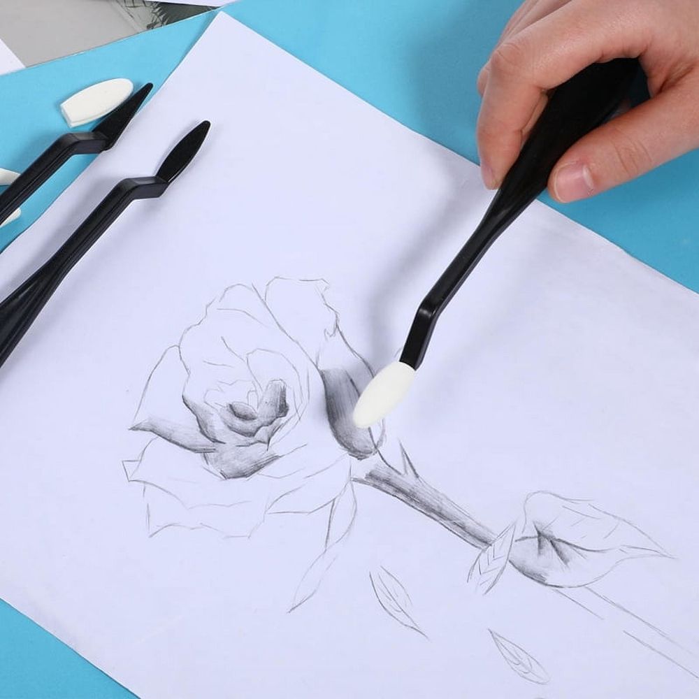 Blending Stumps for Drawing, with 40 Pcs Replacement Sponge Wipes Art Blending Tools for Highlighting, Shadowing