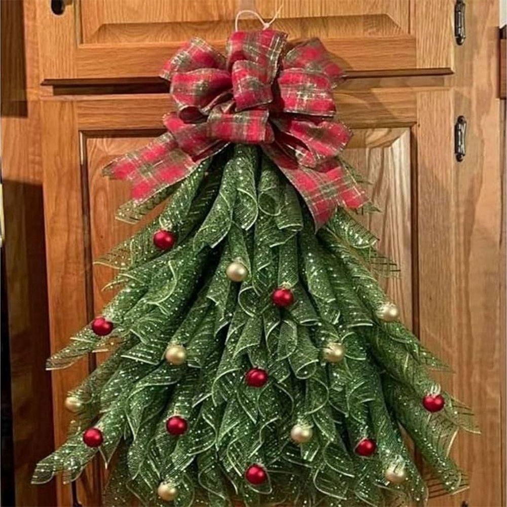 Handmade Christmas Tree Wreath for Front Door, Front Door Wreath Door Hanging Christmas Wreath Holiday Decoration