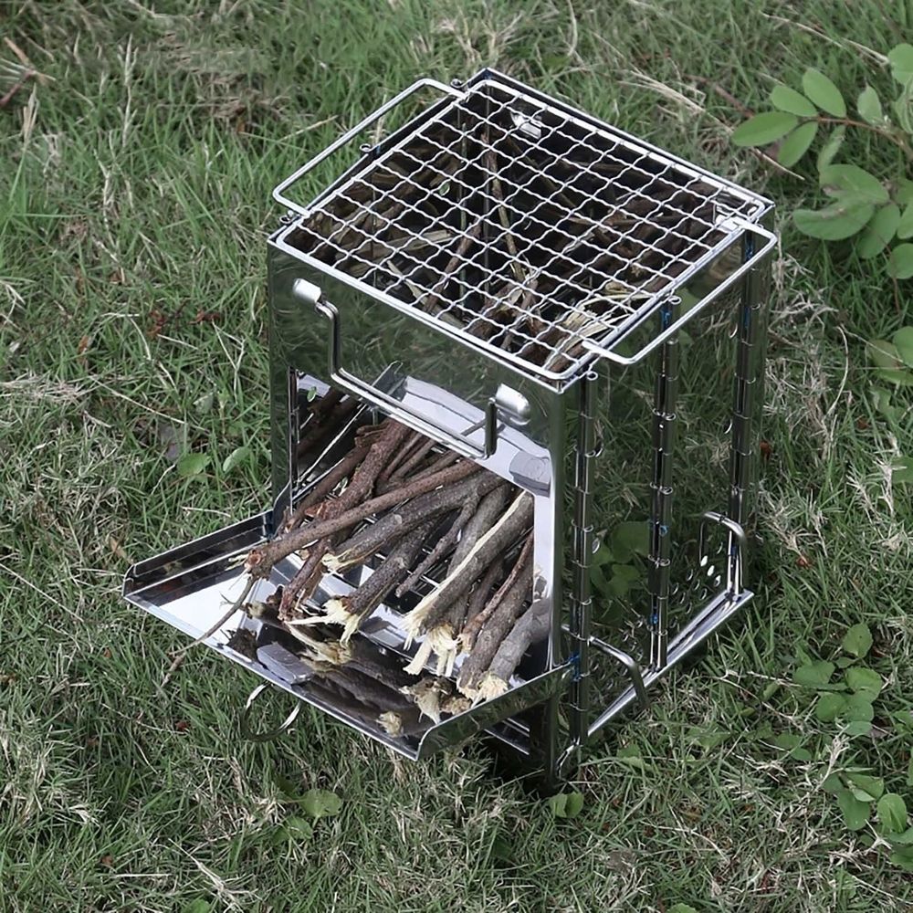 Stainless Steel Portable Folding Camping Stove, Fire Pits for Outside Wood Burning, Medium Size Backpacking Stove with Pull Out Ash Tray and Adjustable Firepower