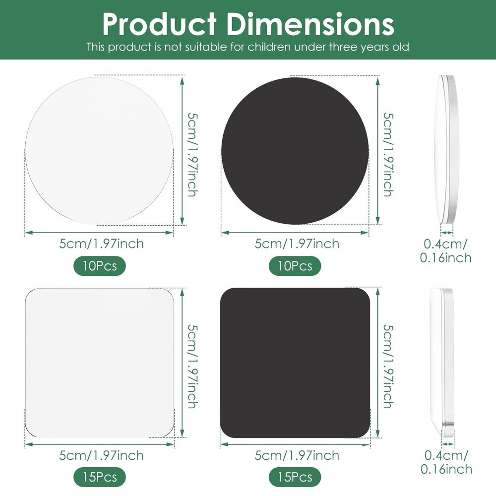 25Pcs DIY Fridge Magnet Kit, Adhesive Backing Design, Thickened and High Transparency, for Photo Craft Office Classroom Kitchen 2 Inches