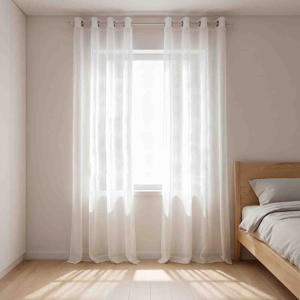 White Sheer Curtains, Striped Window Panels, 39.37x78.74in 2 Pack, 80% Polyester 20% Spandex, Semi Sheer Fabric, Light Filtering Privacy, Living Room Bedroom Balcony