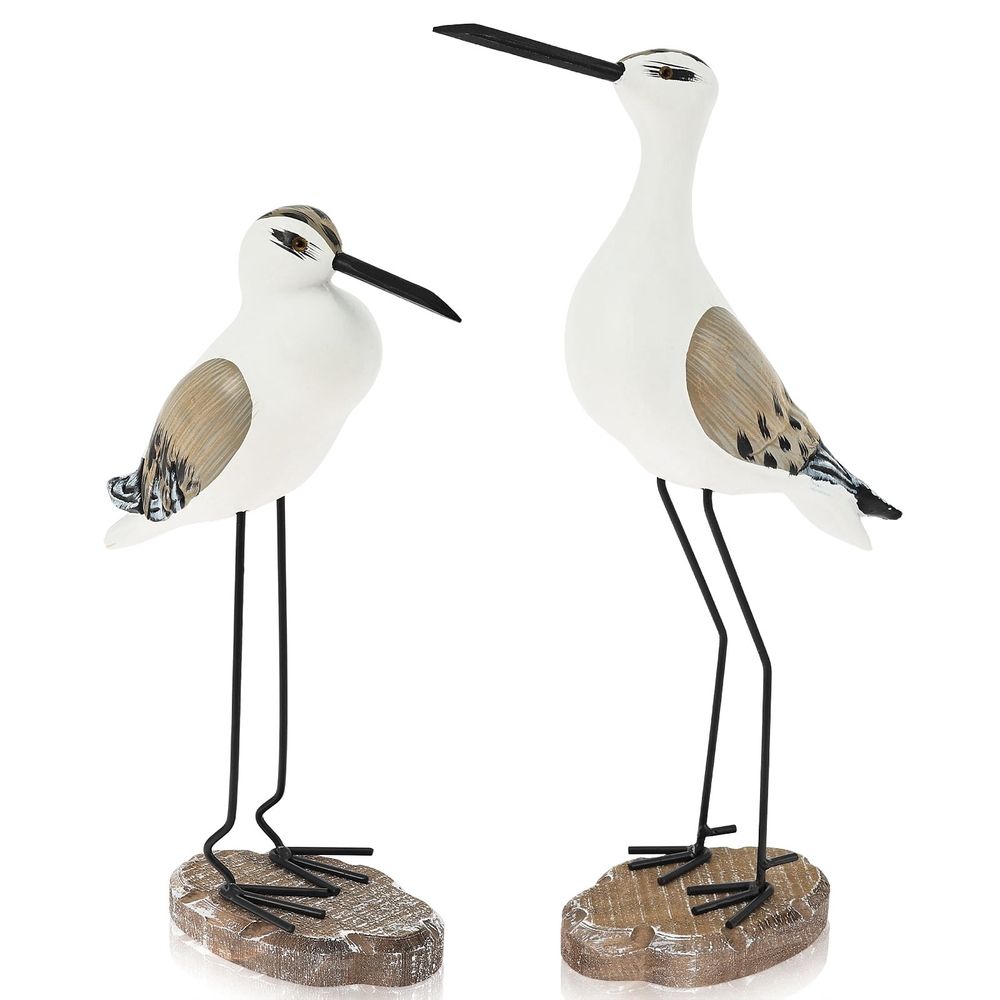 2Pcs Wooden Seagull Figurine, Wide and Weighted Base, Suitable for Desk Decor, Coastal Bird Table Adornment, for Home Office