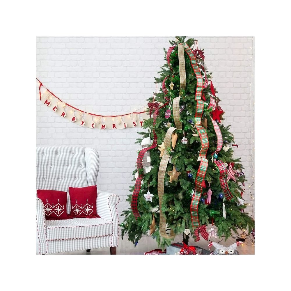 4 Rolls Christmas Burlap Wired Ribbon for Craft, 24 Yards Red Buffalo Plaid Burlap Ribbon for Gift Wrapping Xmas Wreath Decor Rustic DIY Crafts Decoration, 1.97 inch x 6 Yards