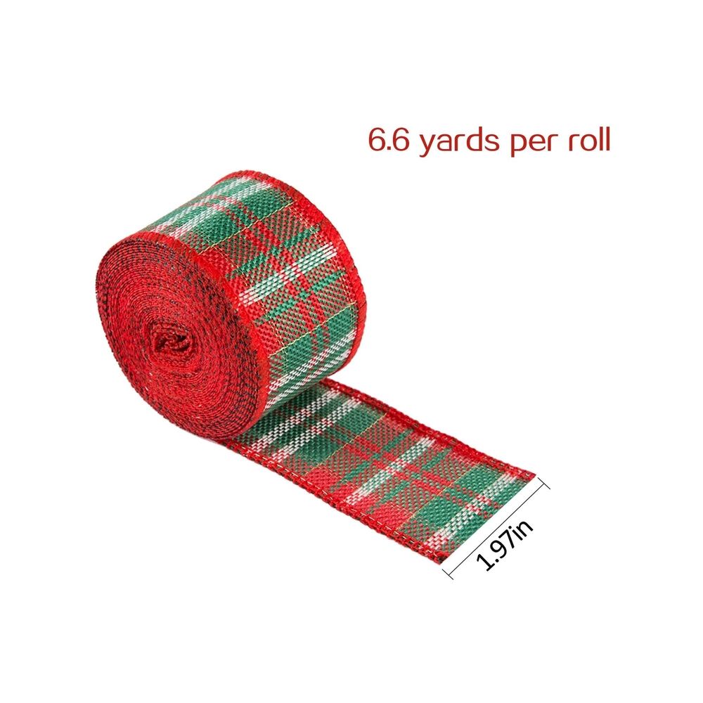 4 Rolls Christmas Burlap Wired Ribbon for Craft, 24 Yards Red Buffalo Plaid Burlap Ribbon for Gift Wrapping Xmas Wreath Decor Rustic DIY Crafts Decoration, 1.97 inch x 6 Yards