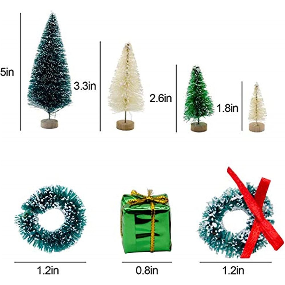 56PCS Artificial Mini Christmas Trees Set - Miniature Sisal Frosted Christmas Trees Bottle Brush Trees for DIY Crafts Home Table Top Decor