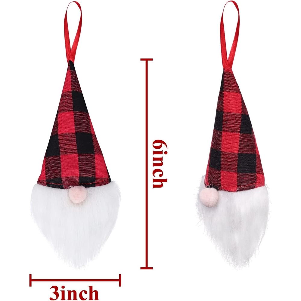 Christmas Gnomes Tree Ornaments Set, 12 Pack Handmade Plush Tomte Hanging Christmas Decorations, Swedish Scandinavian Santa with Buffalo Check Plaid Hat for Home Decor