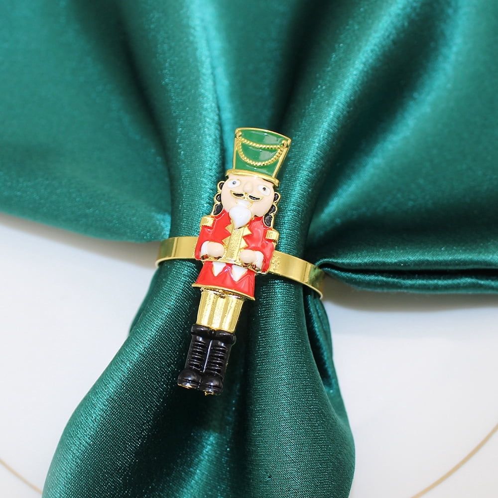 Christmas Nutcracker Napkin Rings Set of 6, Napkin Rings Metal Napkin Holders for Christmas Decoration Holiday Dinners Parties Wedding Valentine's Day