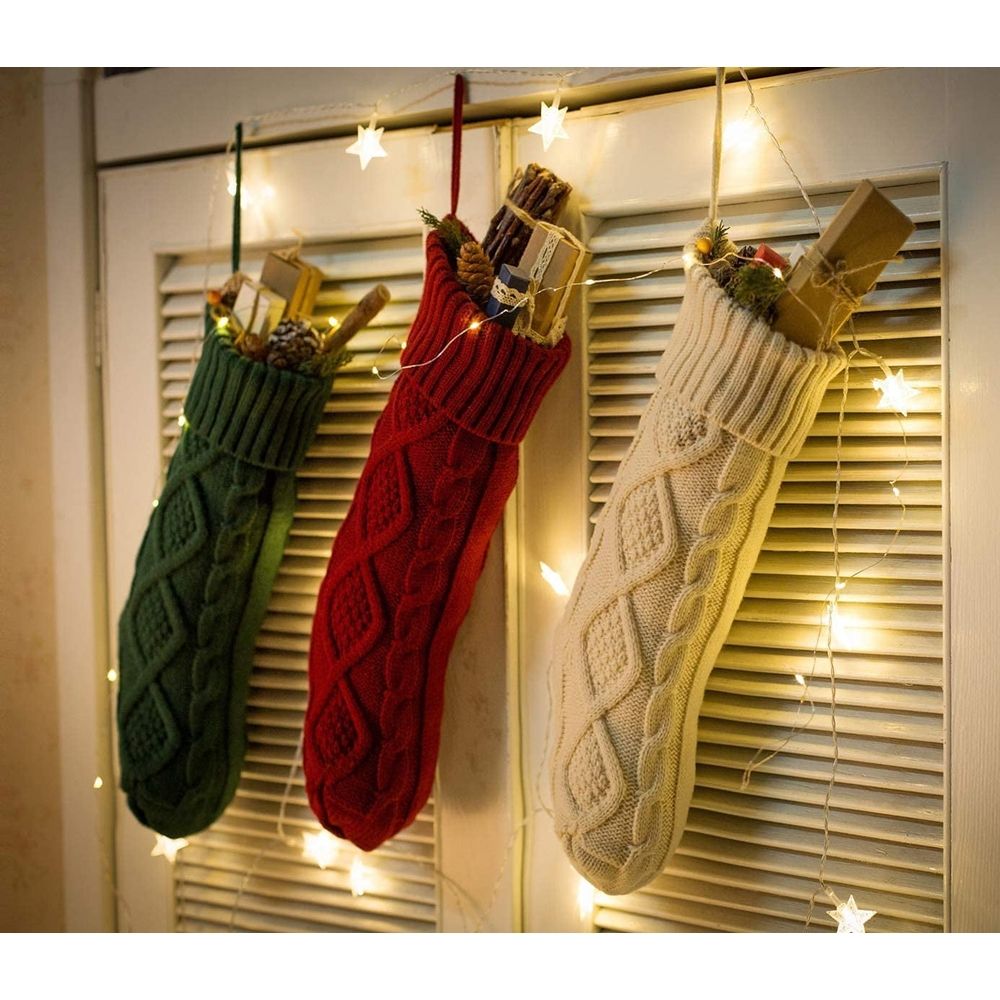 Christmas Stockings 18 Inches Large Size Cable Knitted Stocking Gifts & Decorations for Family Holiday Xmas Party
