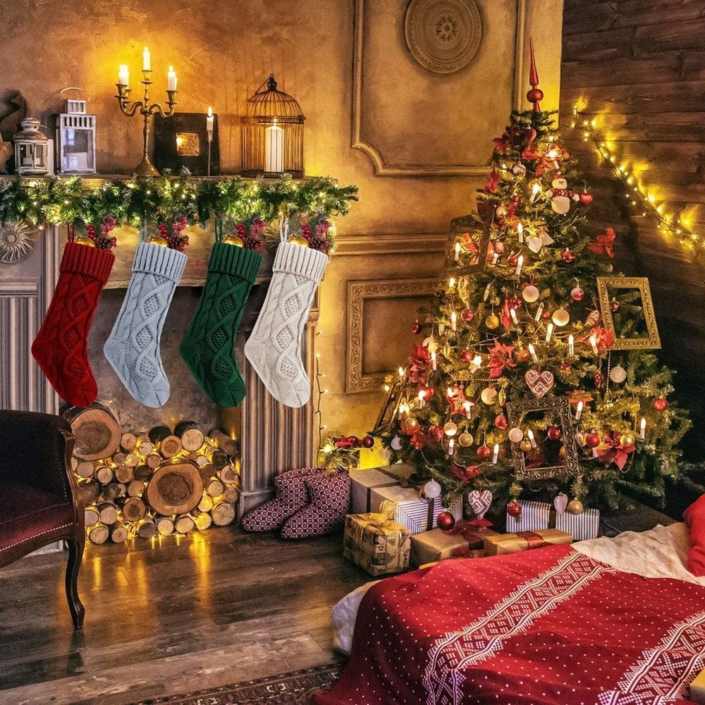 Christmas Stockings 18 Inches Large Size Cable Knitted Stocking Gifts & Decorations for Family Holiday Xmas Party
