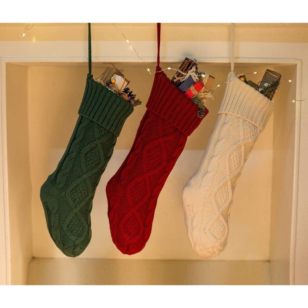Christmas Stockings 18 Inches Large Size Cable Knitted Stocking Gifts & Decorations for Family Holiday Xmas Party
