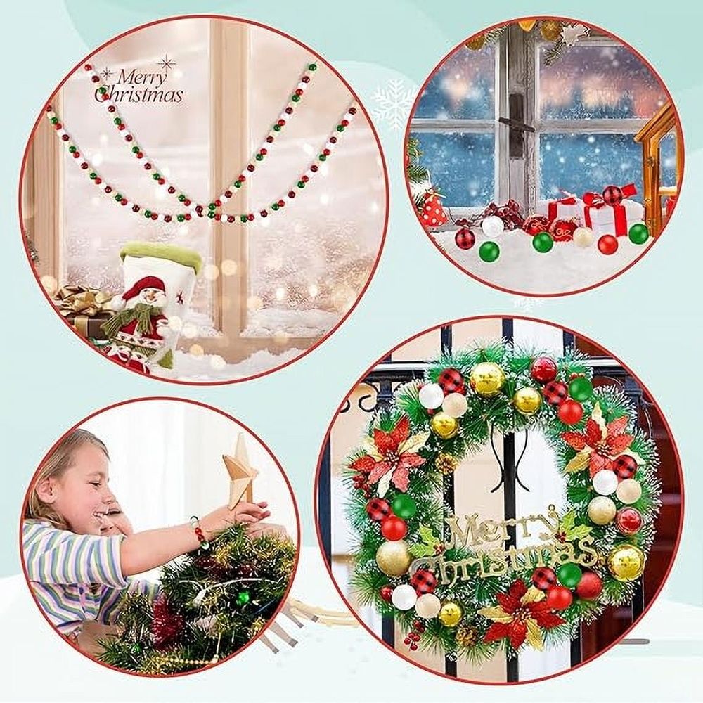 110 Pcs Christmas Plaid Wood Beads 15mm Buffalo Plaid Wood Beads Farmhouse Print Wood Spacer Beads for Christmas Decoration DIY Holiday Party Craft Supplies