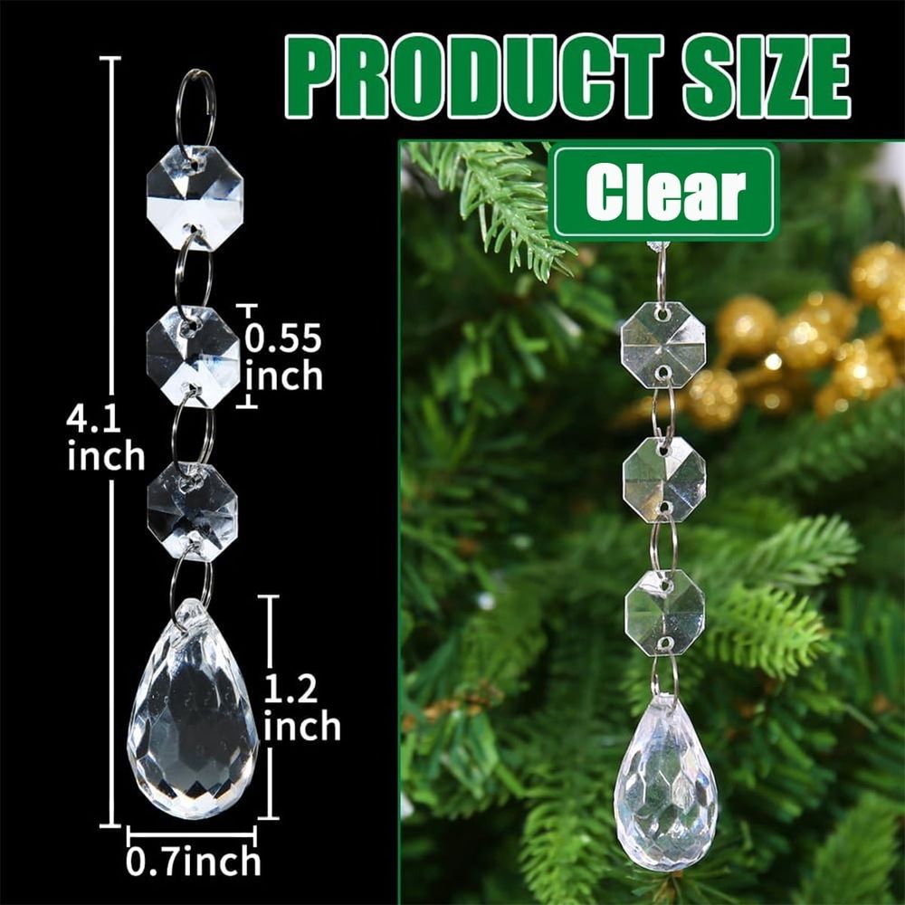 Christmas Ornaments Crystal Tree Decorations, Acrylic Clear Hanging Crystals for Centerpieces Teardrop Chandelier Garland Beads for Xmas Wedding Party Home Decor