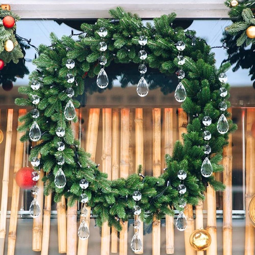 Christmas Ornaments Crystal Tree Decorations, Acrylic Clear Hanging Crystals for Centerpieces Teardrop Chandelier Garland Beads for Xmas Wedding Party Home Decor