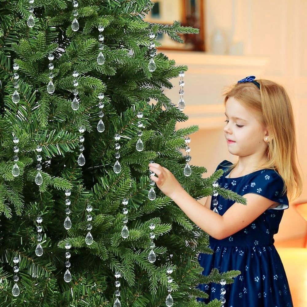 Christmas Ornaments Crystal Tree Decorations, Acrylic Clear Hanging Crystals for Centerpieces Teardrop Chandelier Garland Beads for Xmas Wedding Party Home Decor