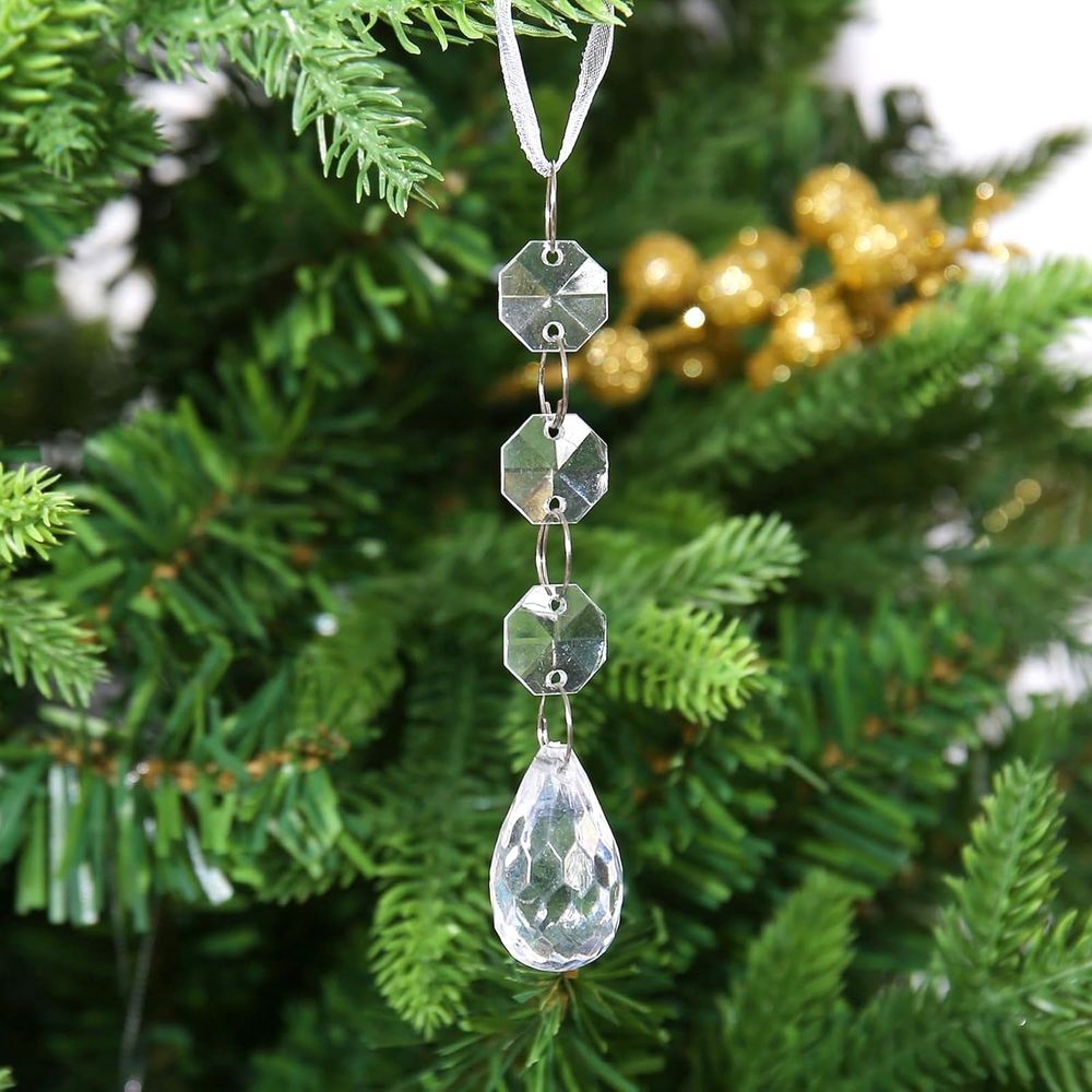 Christmas Ornaments Crystal Tree Decorations, Acrylic Clear Hanging Crystals for Centerpieces Teardrop Chandelier Garland Beads for Xmas Wedding Party Home Decor