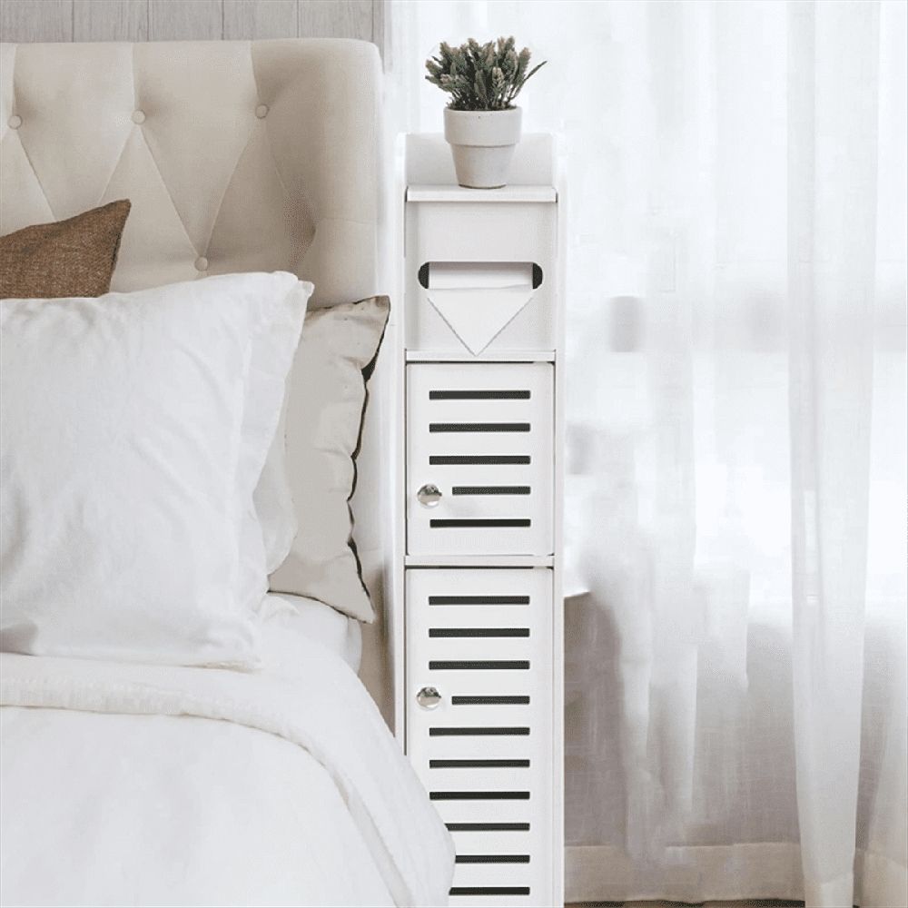 Storage Cabinet for Small Spaces, Over the Toilet Cabinet for Skinny Bathroom Storage Corner Floor (White)