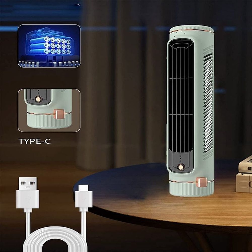 Portable Automatic Remote Air Conditioner, USB Personal Conditioner Mini with 3-Speed Electric Fan White
