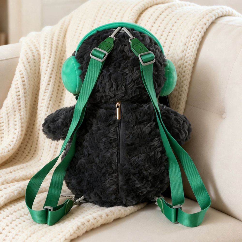 Headphone Penguin Backpack Plush Toy 2-in-1 Creative Doll Bag 15.7 Inches Nylon Material with Adjustable Straps for Travel and School Supplies