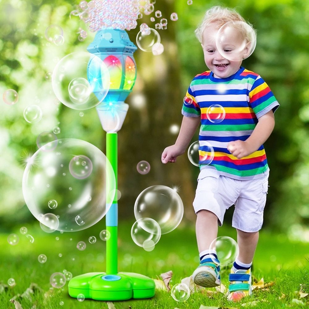 Glow Burst Bubble Fountain — Magic Jet Bubble Machine, Automatic Bubble Machine with Lights & Music, Adjustable Height Bubble Tower for Parties, Birthdays, Weddings & Outdoor Camping(Blue)
