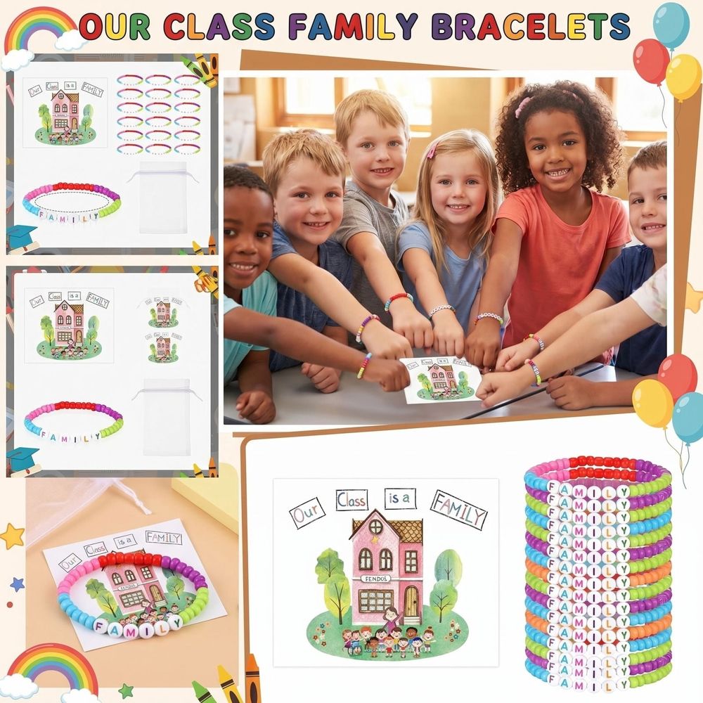 24 Sets Welcome Back to School Bracelets Gifts First Day of School Gift for Students Colorful Welcome Back Bracelets with Cards Bulk for Semester Begins 1st Day of Classroom Party Favors