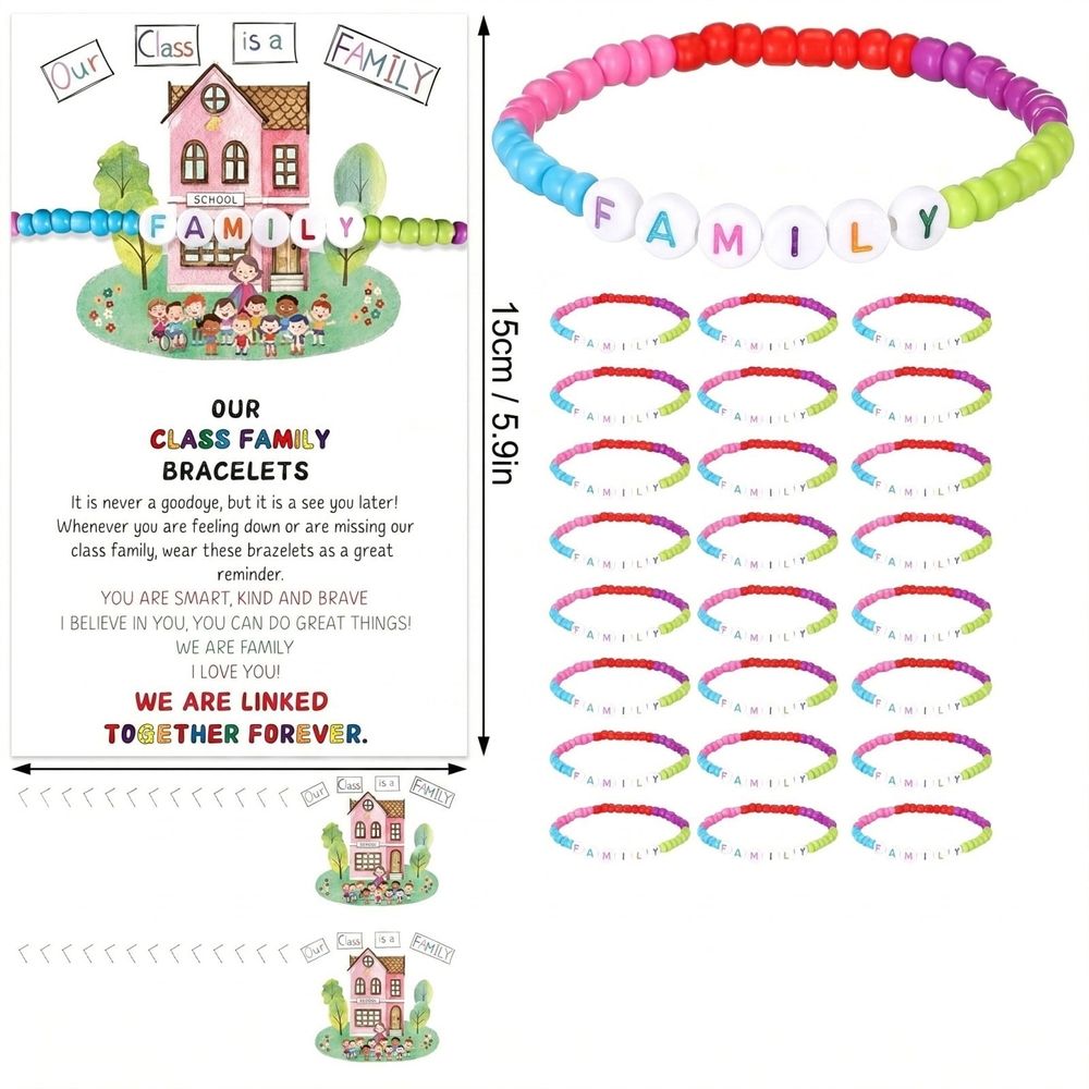 24 Sets Welcome Back to School Bracelets Gifts First Day of School Gift for Students Colorful Welcome Back Bracelets with Cards Bulk for Semester Begins 1st Day of Classroom Party Favors