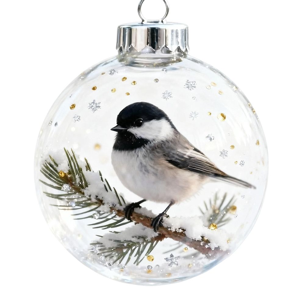 4Pcs Cute Birds Christmas Bauble Collection, 2D Cute Bird Christmas Ornament, Round Ornament, Festive Tree Decorations Xmas Tree Memorial Gifts,3.9x4.7 Inch