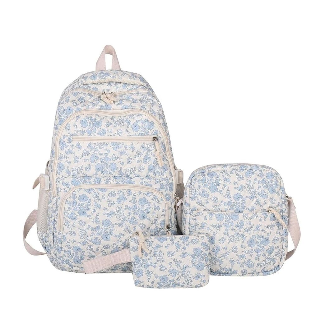 Floral Quilted 3Pcs Backpack Set for Teen Girls,School Backpack Large Capacity Bookbag Water-Resistant Laptop Backpacks, Lightweight Travel Daypack for Women Middle School College Flower,Pink