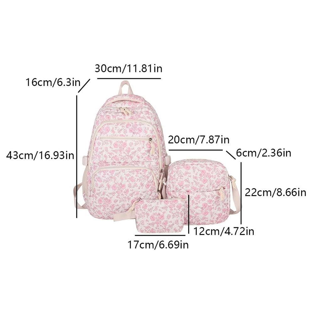 Floral Quilted 3Pcs Backpack Set for Teen Girls,School Backpack Large Capacity Bookbag Water-Resistant Laptop Backpacks, Lightweight Travel Daypack for Women Middle School College Flower,Pink