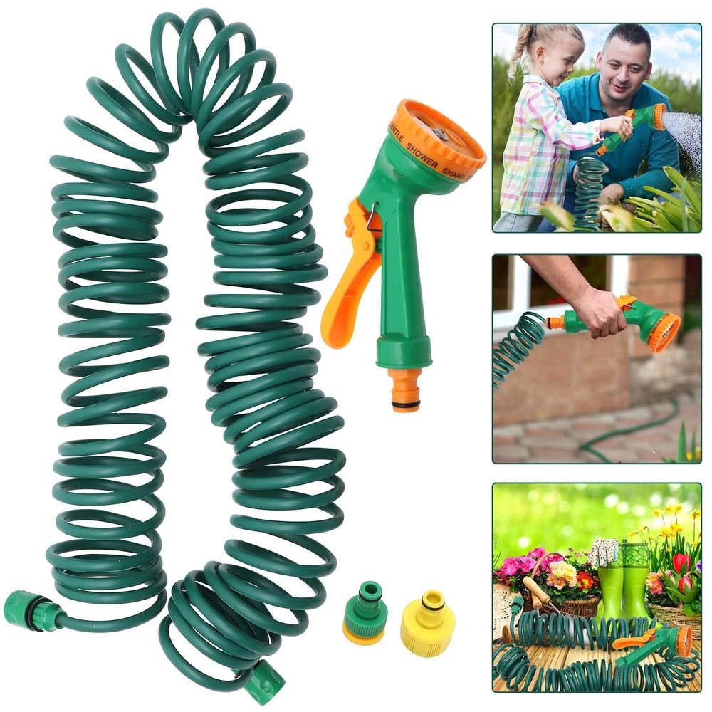 Self-Coiling Garden Hose for Lawn Watering and Car Washing, Flexible Green Hose for Outdoor Use