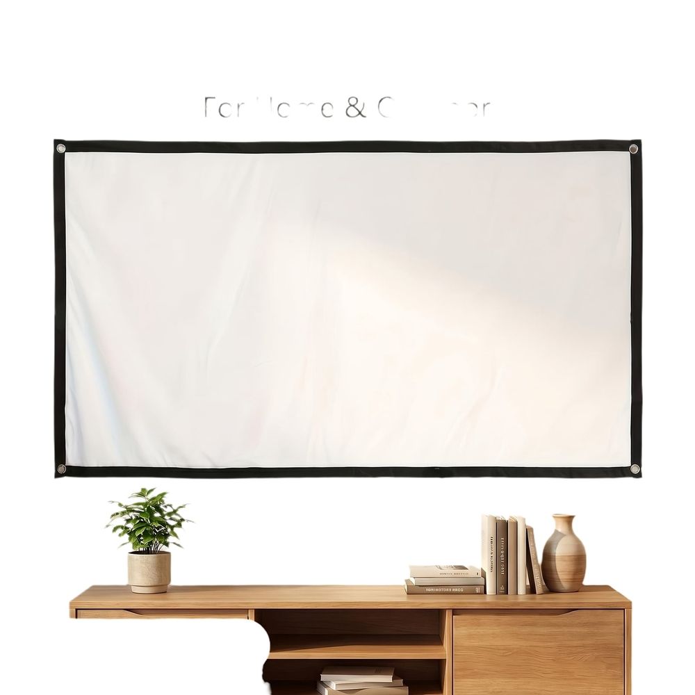 60 Inch 16:9 Portable Projector Screen, Polyester Foldable Movie Screen with Adhesive Hooks, Light Blocking No-Drill Wall Mount for Indoor Outdoor White