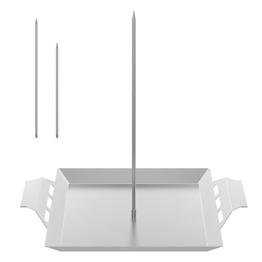 12.4 Inch Food Grade Stainless Steel Vertical Roaster Skewer Stand slow flow Tray Base Removable Spikes Side Handles For  Chicken Kebab Grill Oven BBQ